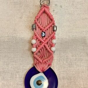 Murano Glass Pink and Blue Macrame Eye of Protection Pendant